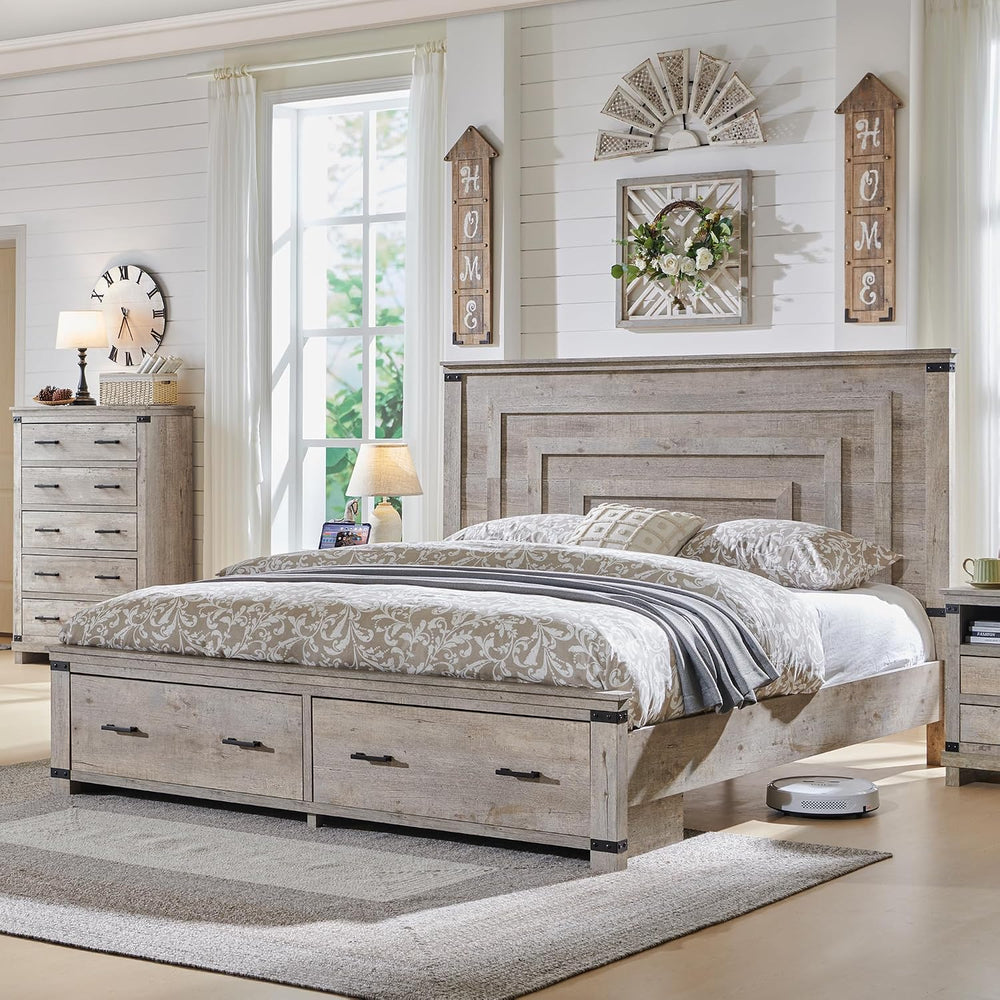 RedLemon 54" Farmhouse King Bed Frame with headboard, Light Rustic Oak