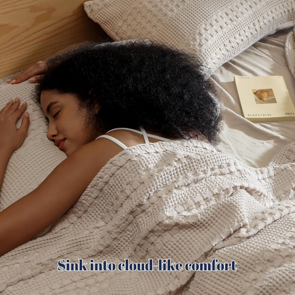 PHF Cotton Waffle Pillow Shams King Size 20" x 36", Oatmeal, No Insert