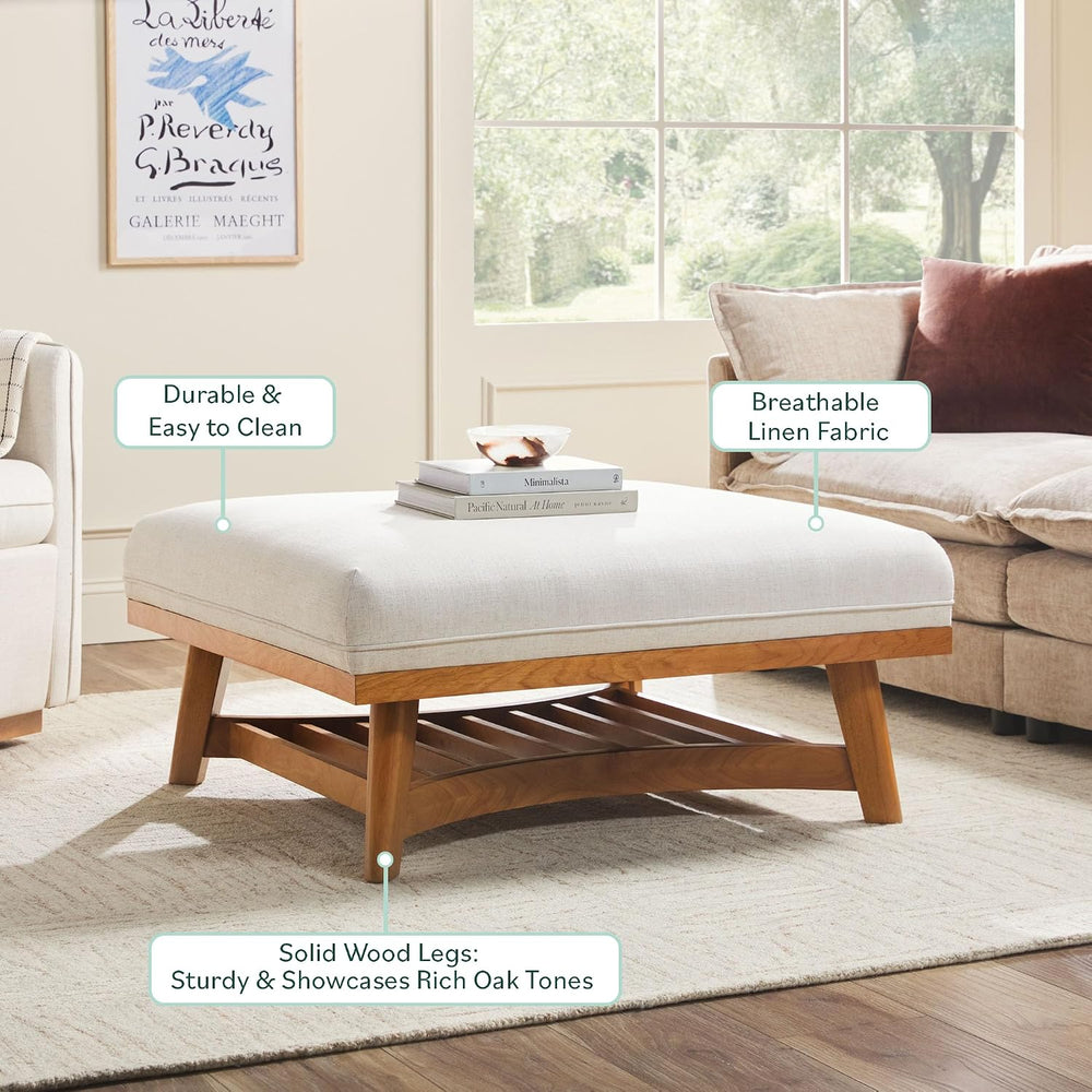 Walker Edison Nash Modern Farmhouse Large Oversized Linen Ottoman, Cream