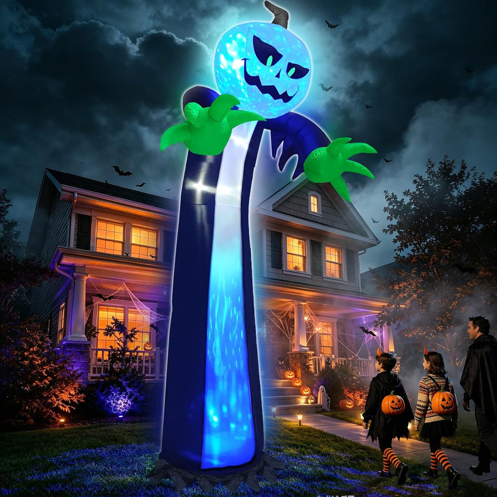 14 Ft Halloween Inflatable Pumpkin Ghost Decoration with Rotating LED Light