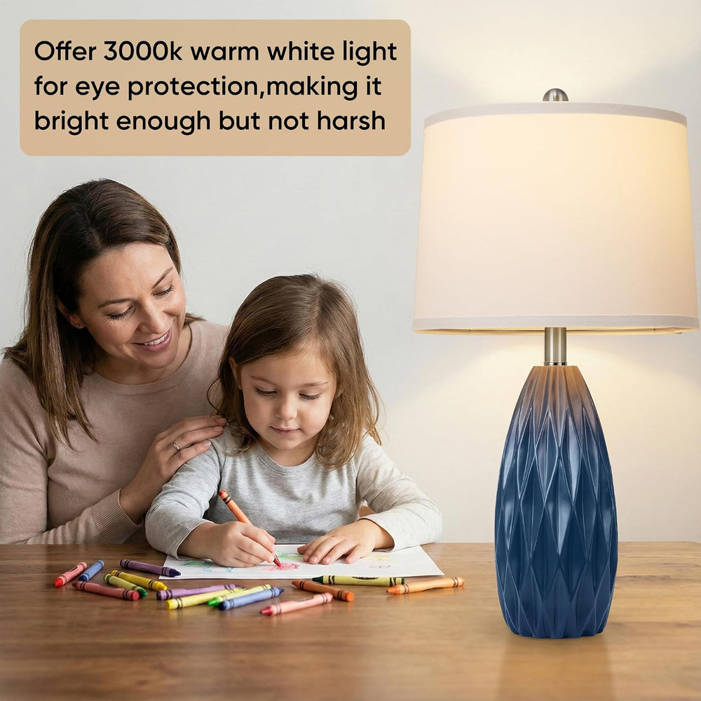 WIHTU 25'' Modern Table Lamp, Navy Blue Resin Table Lamp,Nightstand Lamp