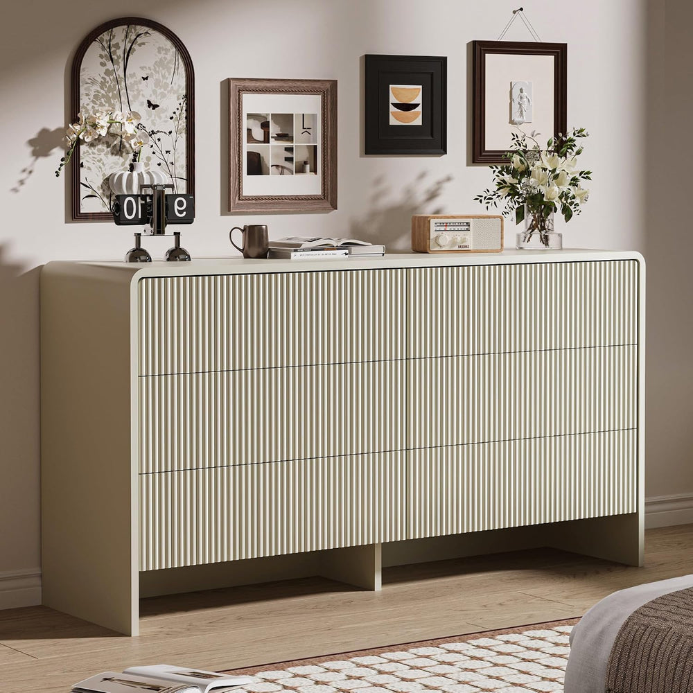 MAISONARIA 3-Piece Curved Dresser Bedroom Set, Beige