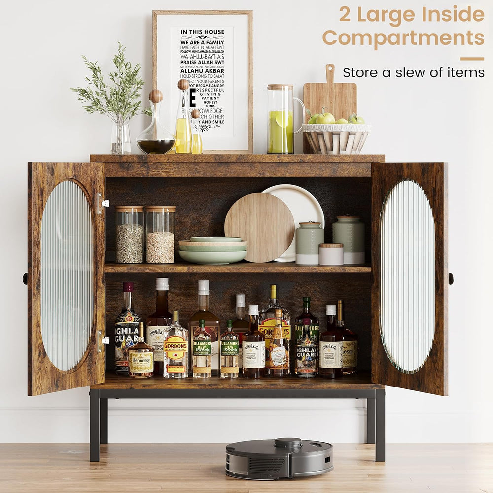 IDEALHOUSE Buffet Cabinet with Glass Doors and Shelves, Accent Cabinet Sidebo...