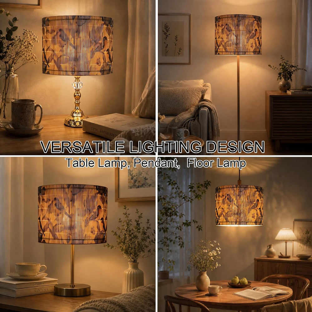 Rustic lamp shade Floral Bird Butterfly Pattern bamboo material11.8x9Inch