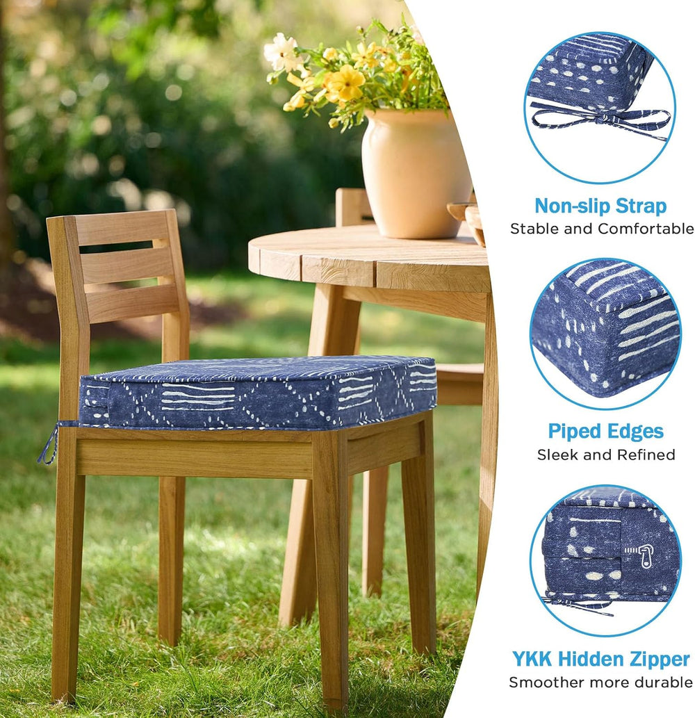 19 x 19 Inch Outdoor Chair Cushions with Tie Straps, Set of 4 Thick Water Rep...