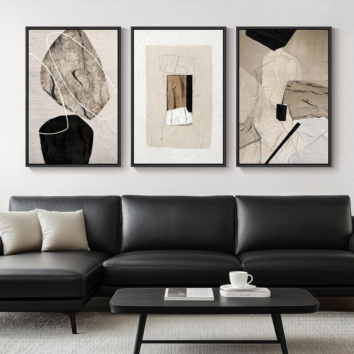 Large Framed Neutral Abstract Wall Art for Living Room,Set of 3, 24x36 In