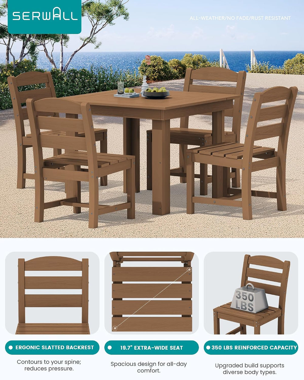 SERWALL HDPE Outdoor Square Dining Set for 4
