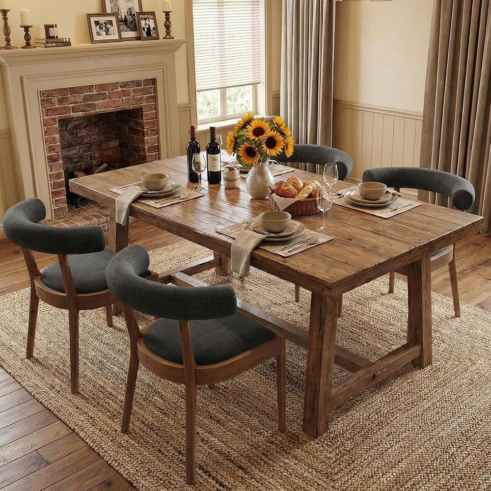 Wooden Dining Chairs Set of 4, Barrel Backrest, Charcoal