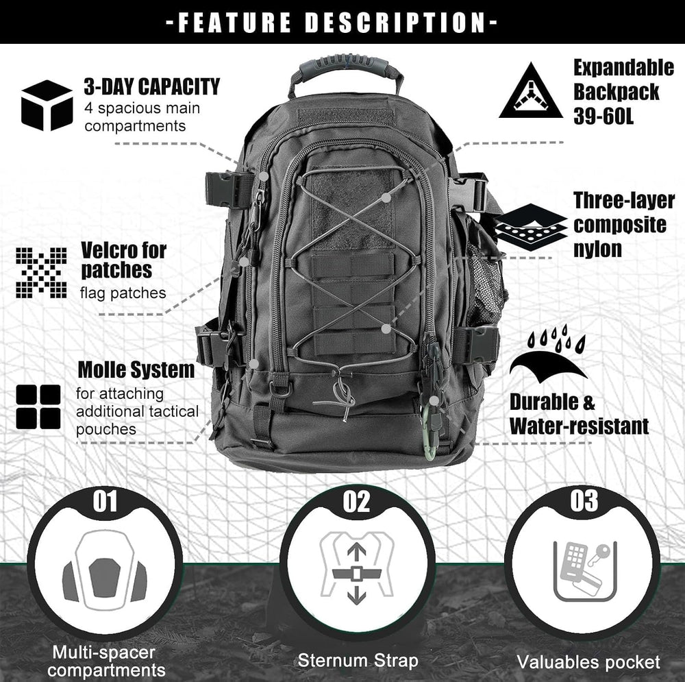 Tactical Backpack for Men Military Large 3 Day Bug Out Bag Hiking Daypack
