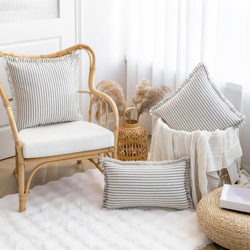 YEENAASY Throw Pillow Covers 20x20 Boho Striped Pillow Cases with Tassel