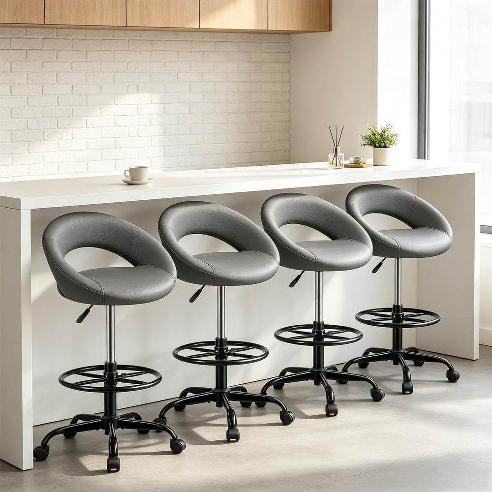 BESTFAIR Drafting Chair with Back, Height Adjustable Rolling Stool, Gray