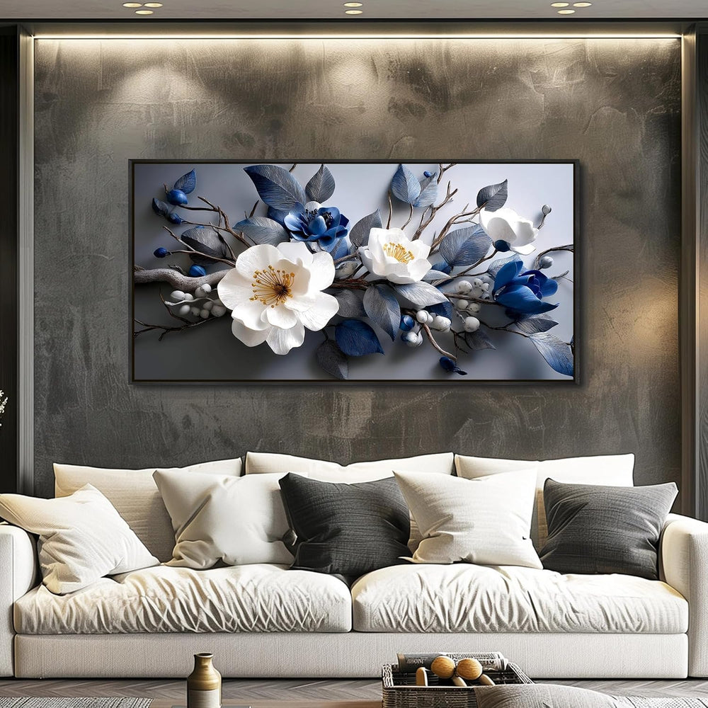 WLWBINTING Black Framed Canvas Wall Art For Living Room Flowers Wall Art Mode...