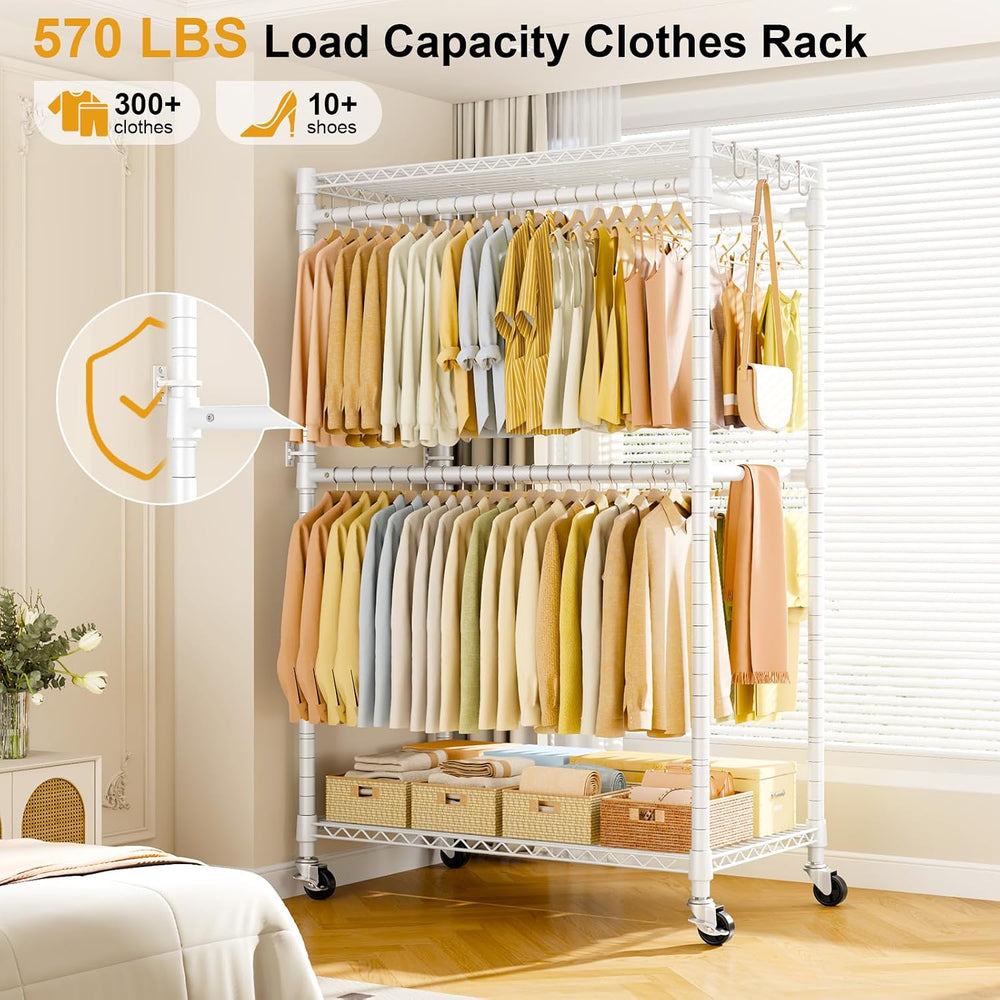 ULIFHOME Rolling Clothes Rack, Clothing Racks for Hanging Clothes, White