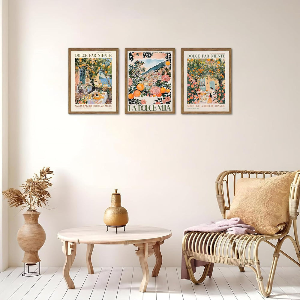 Framed Italian Scenery Wall Art Set of 3, Amalfi Coast Kitchen Wall Art, Vint...