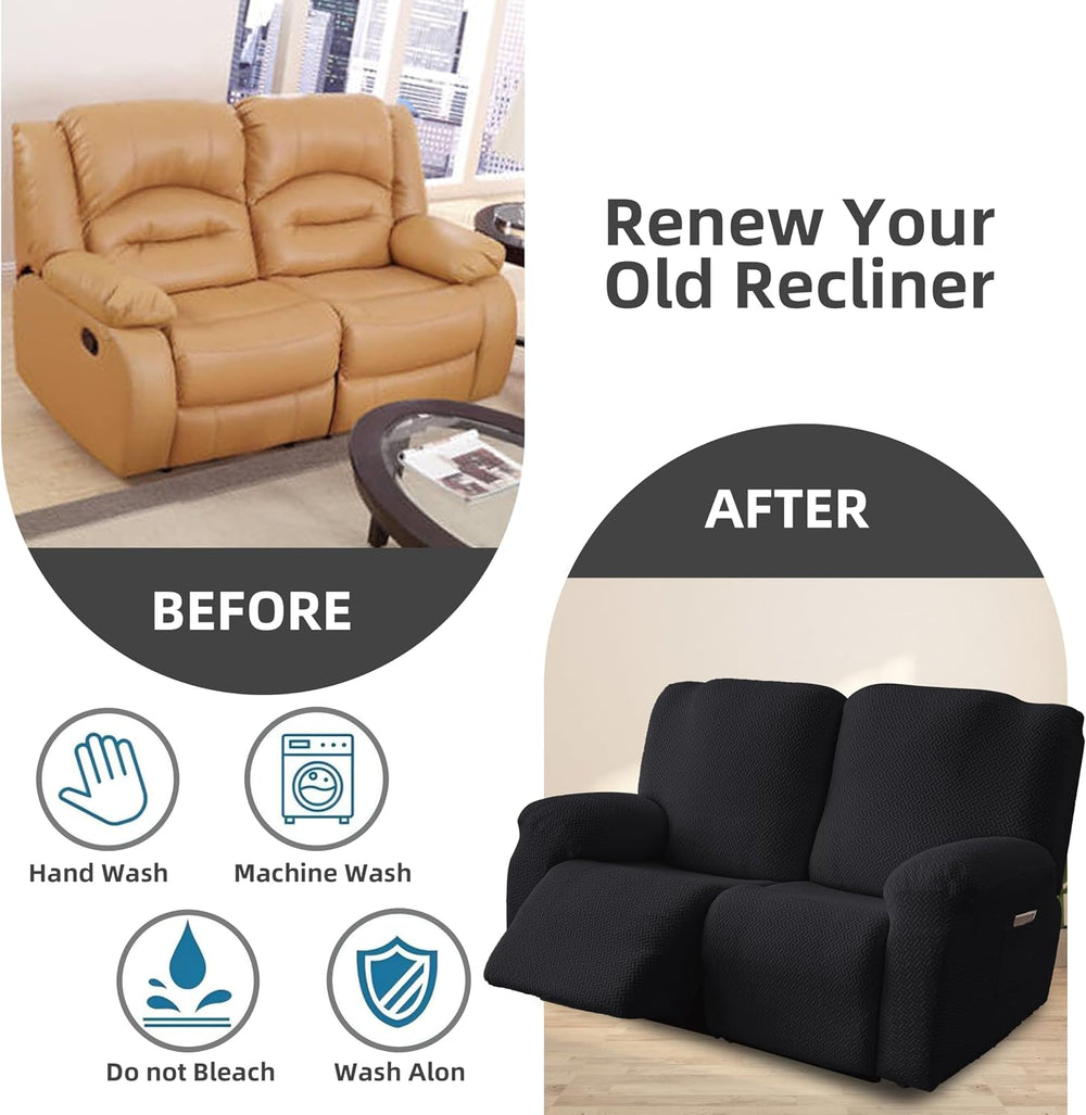 Genina Recliner Loveseat Covers,2 Seater Couch Cover,Black