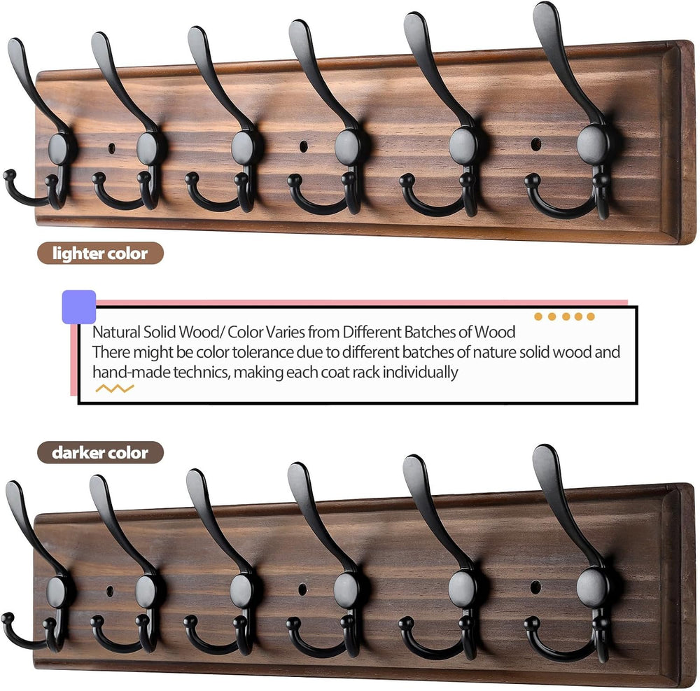 Coat Rack Wall Mount, Wooden Heavy Duty Coat Rack for Wall,6 Triple Coat Hang...