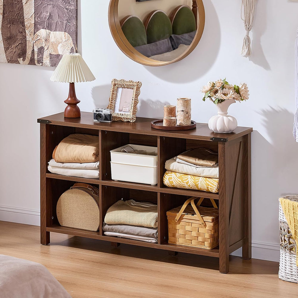 Joaxswe Farmhouse 6 Cube Book Shelf, Wood 3 Tier Storage Organizer Bookshelf,...