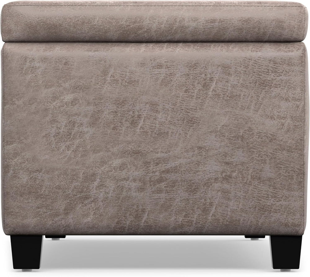 SIMPLIHOME Avalon 48" Wide Vegan Leather Storage Ottoman in Grey