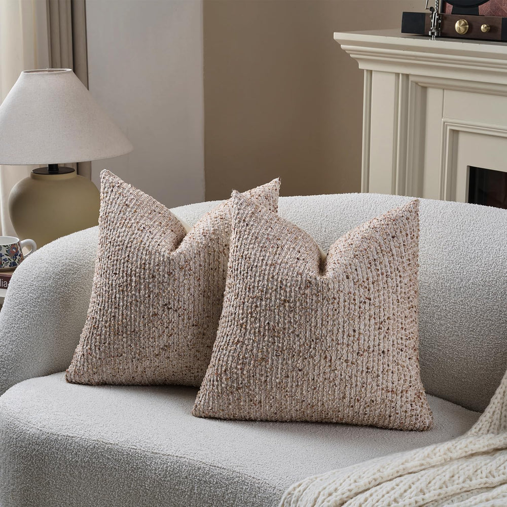 DEZENE Striped Throw Pillow Covers 20x20 Set of 2 Beige Textured Boucle Chic ...
