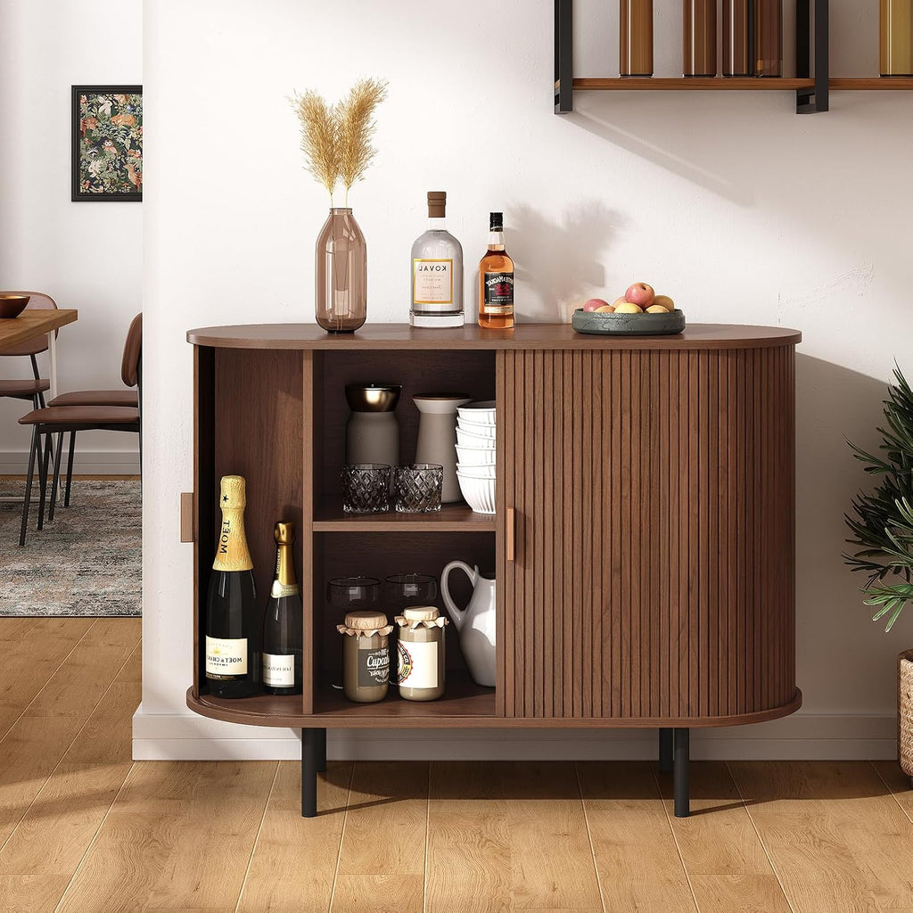 ONBRILL 40" Sideboard Buffet Cabinet, Sliding Door/Adjustable Shelf, Walnut