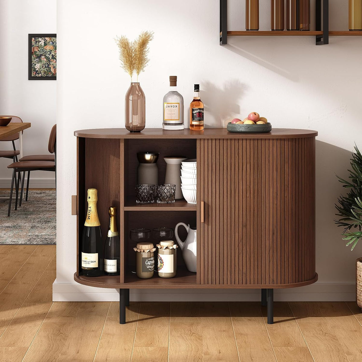 ONBRILL 40" Sideboard Buffet Cabinet, Sliding Door/Adjustable Shelf, Walnut
