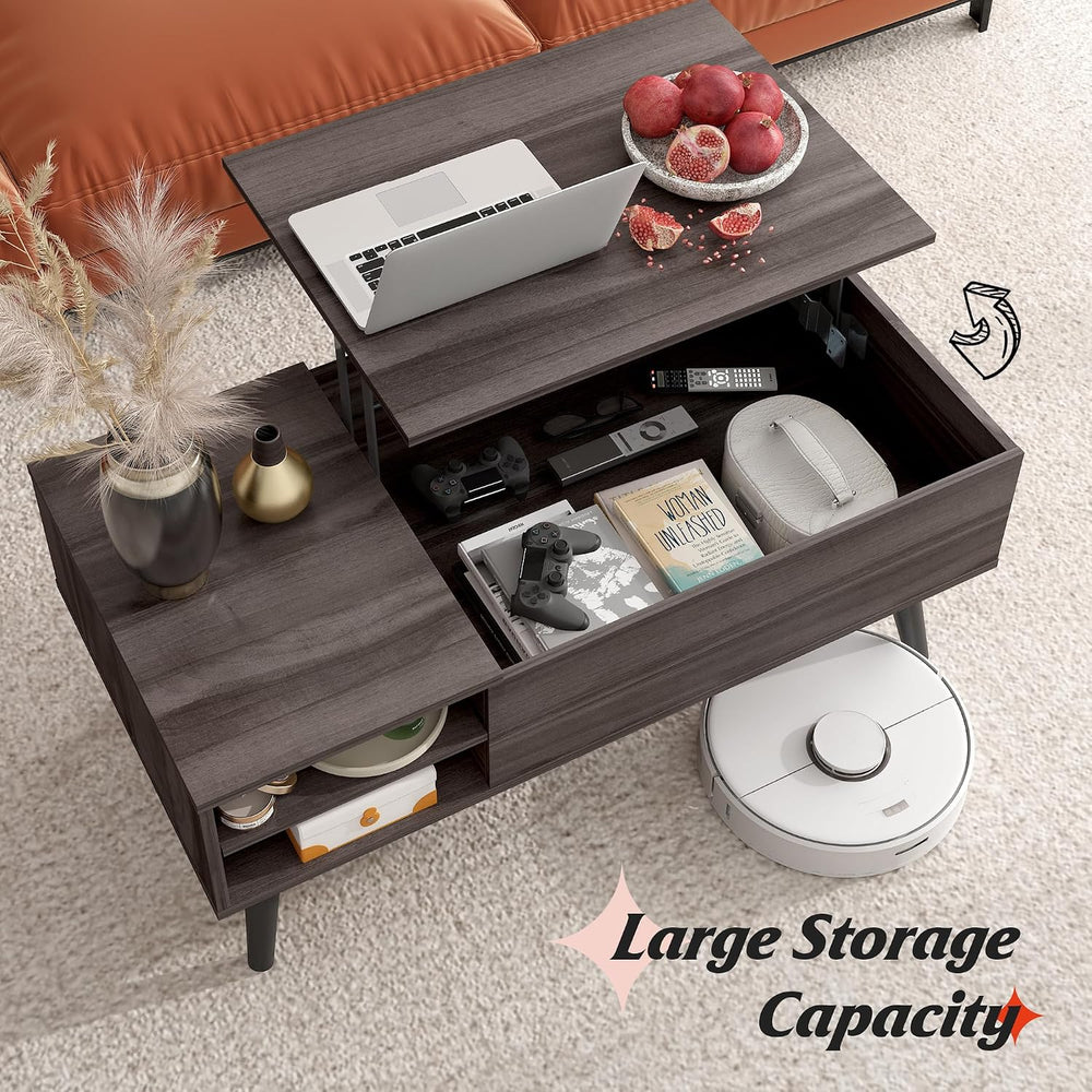 WLIVE Lift Top Coffee Table with Hidden Storage, Adjustable Shelf, Grey