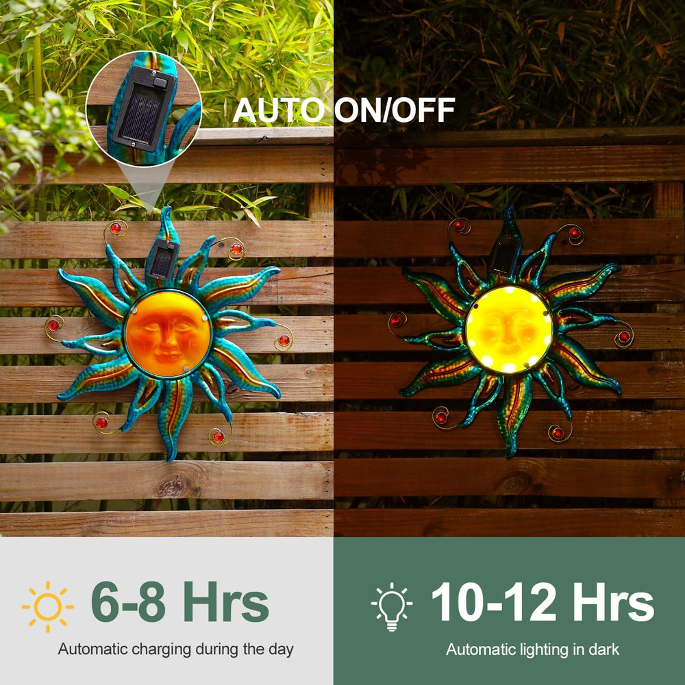 Goodeco Solar Sun Wall Art - 18" Smiling Sun Face with LED Lights