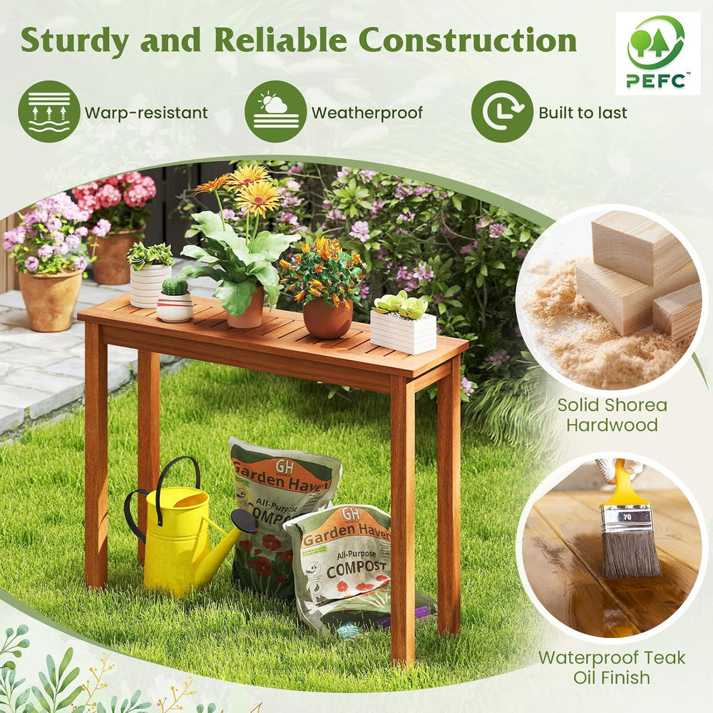 Tangkula Narrow Outdoor Solid Wood Dining Table