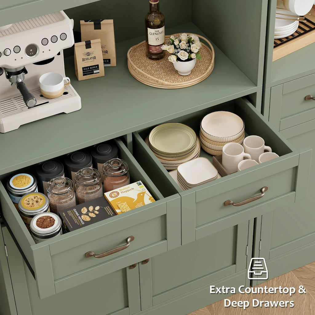 HOSTACK 71" Tall Kitchen Pantry Storage Cabinet, Wood Kitchen Hutch, Green