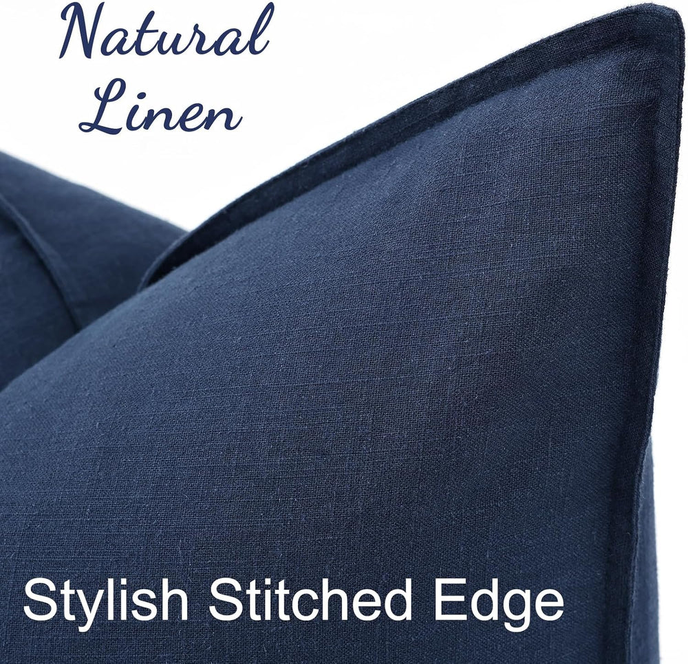 decorUhome Fall Navy Blue Linen Throw Pillow Covers 20x20 Set of 2