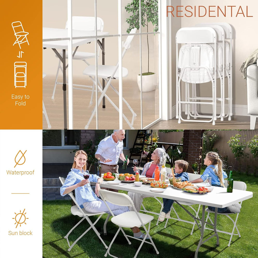 FCH White Folding Chair，Foldable Metal Frame with Solid Plastic Seat, Portabl...