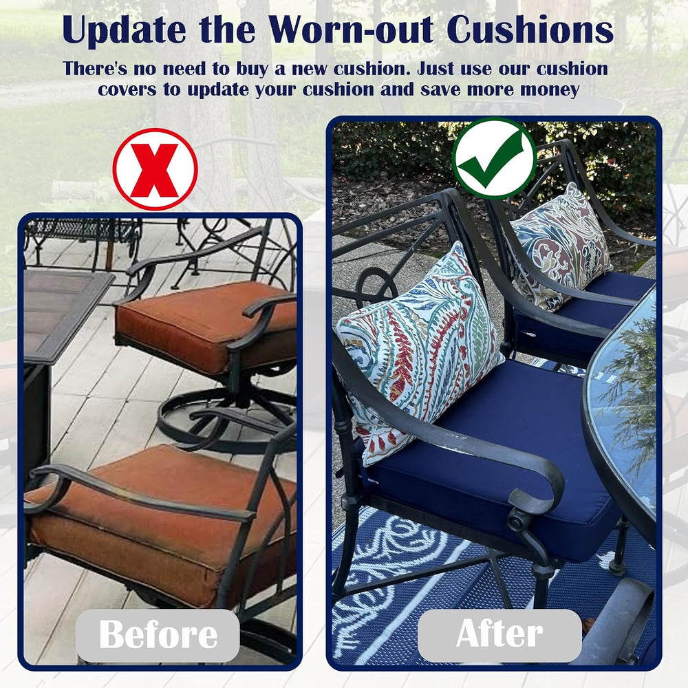 FLYMEI Patio Cushion Covers 21x19x3, Navy Blue, 4Packs