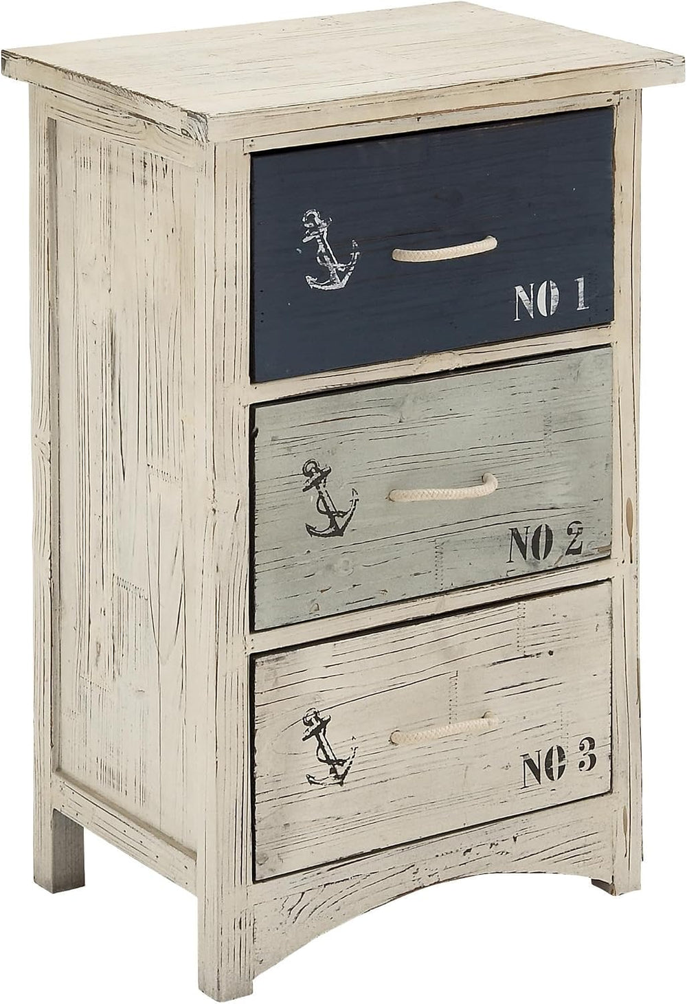 Deco 79 Wooden Anchor Room Chest Small Distressed Storage Cabinet with 3 Numb...
