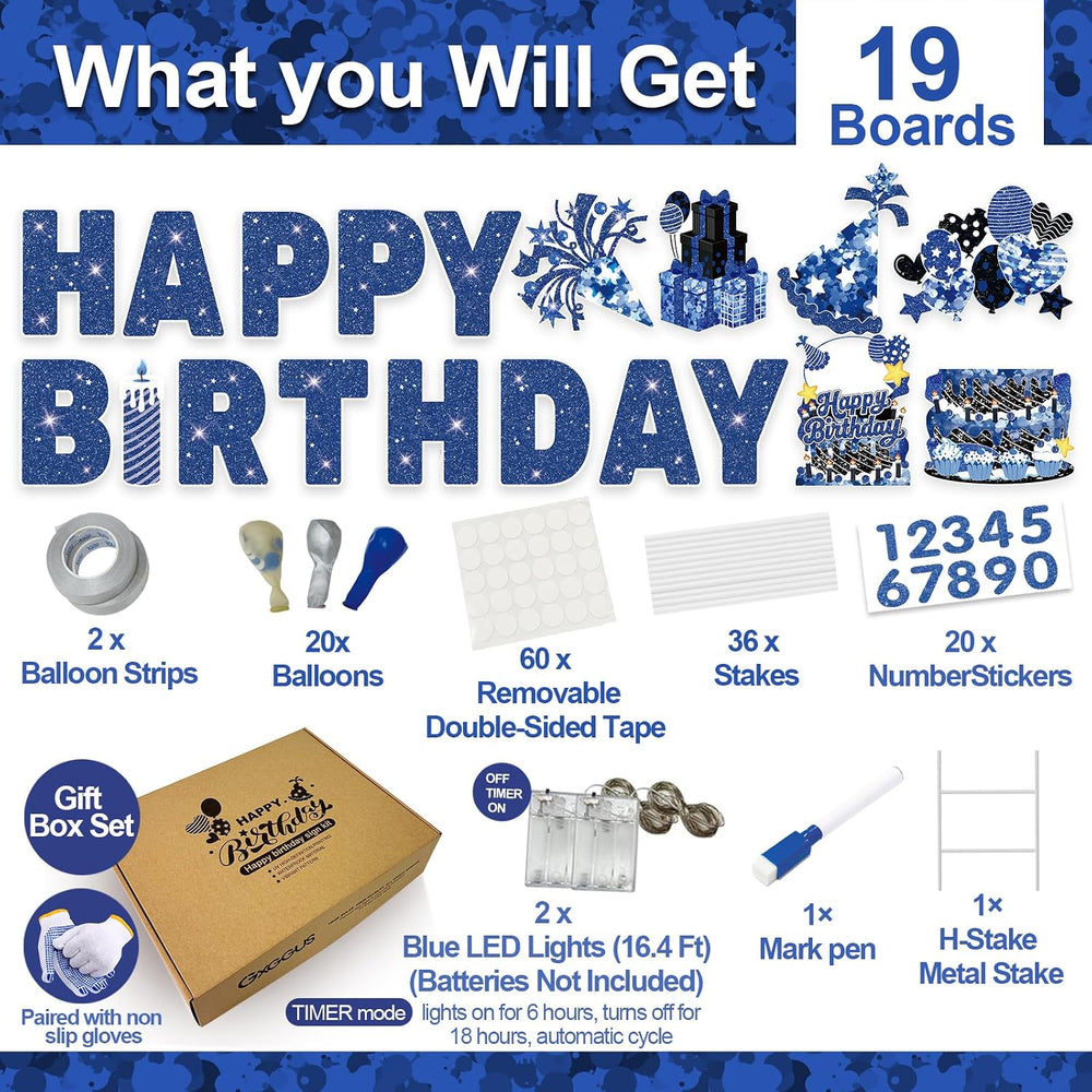 Happy Birthday Yard Signs Outdoor Decorations - 19 PCS Set with 16" Lett...