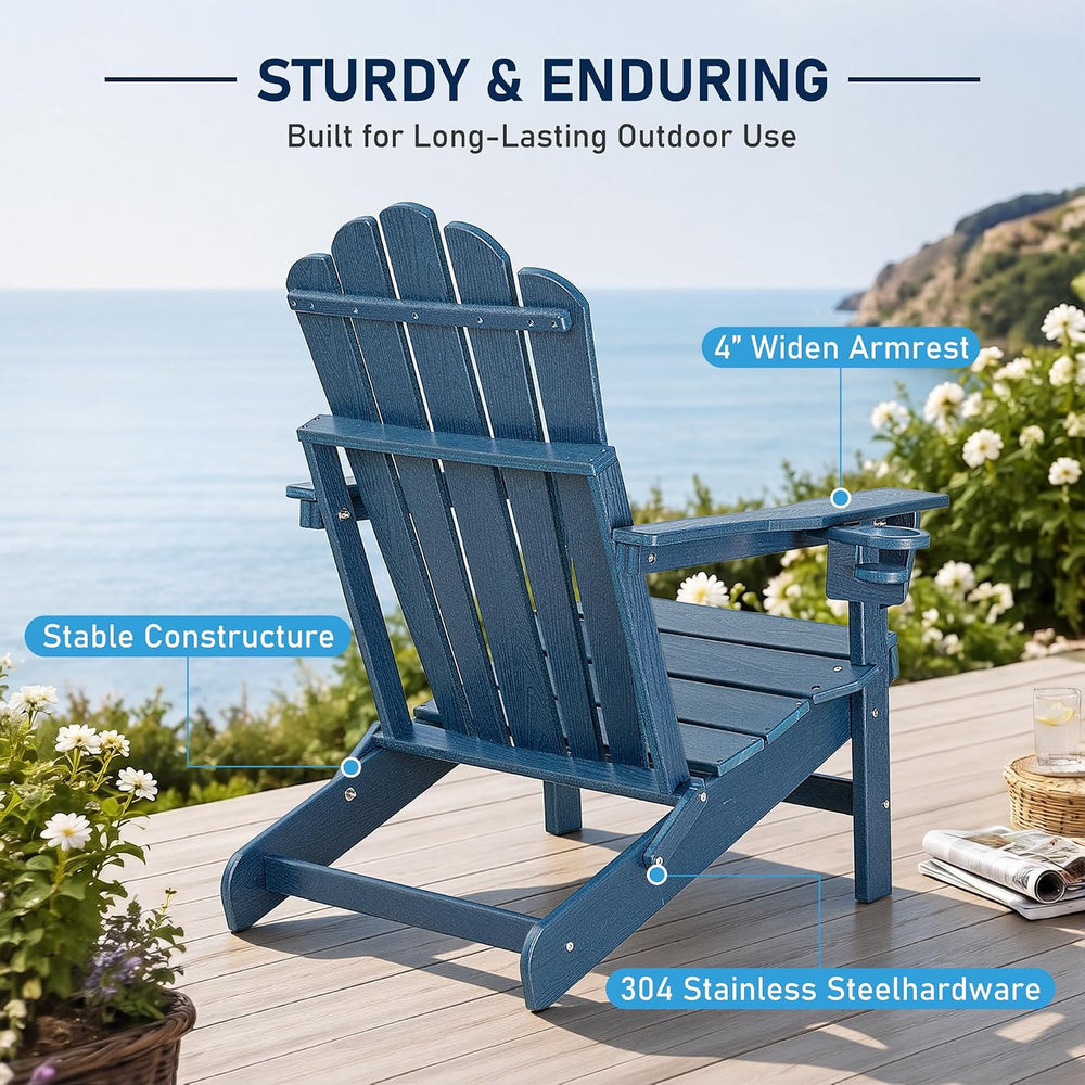 Oversized Folding Adirondack Chair 2PC, HDPE Fire Pit Chair W/400 LBS