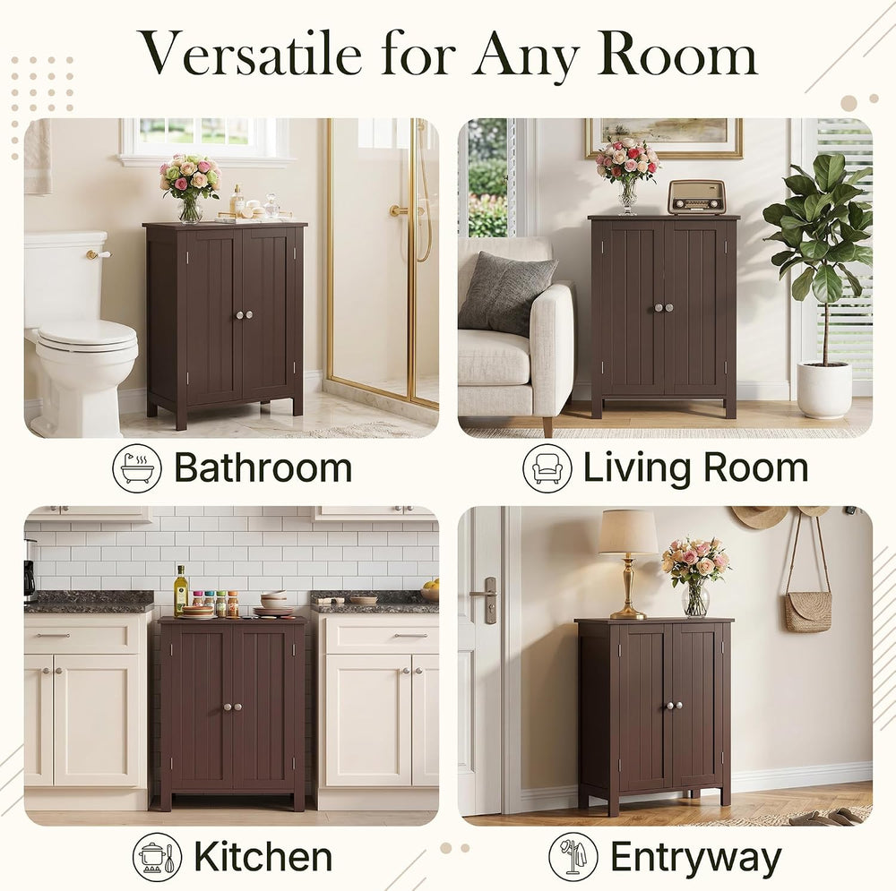 SUPER DEAL Modern Bathroom Floor Storage Cabinet with Adjustable Shelf and Do...