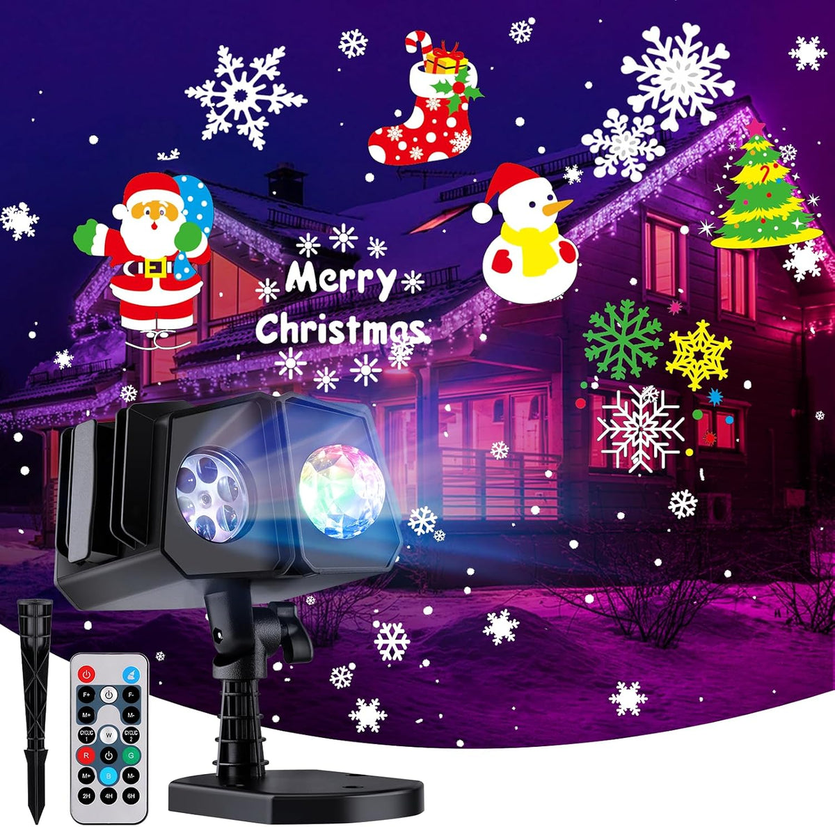 Christmas Projector Lights Outdoor 26 HD Effects (3D Ocean Wave + Patterns) Waterproof with Timer Holiday Projector Lights for Indoor Christmas Halloween Night Disco Party, RGB + Multicolor