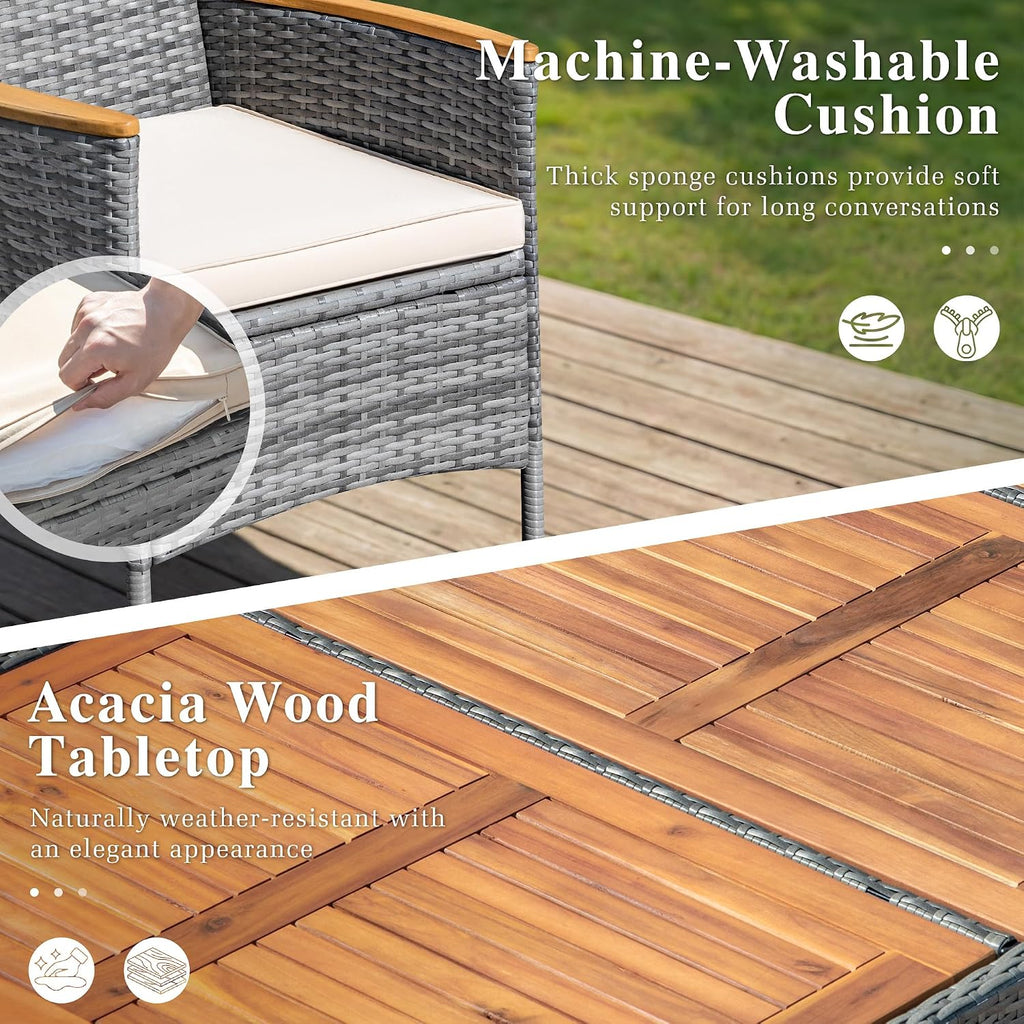 devoko 9 pcs acacia wood patio dining set, close-up detail
