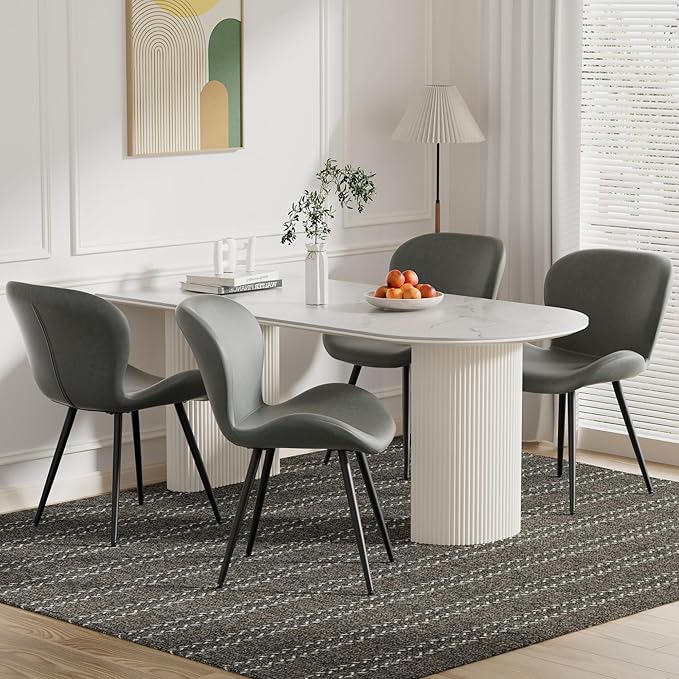 Nalupatio Dining Chairs Set of 4, Modern Dining Room Chairs Comfy Backrest Thick Upholstered Kitchen Chairs 19IN Height with Metal Legs Grey（Pu Leather）