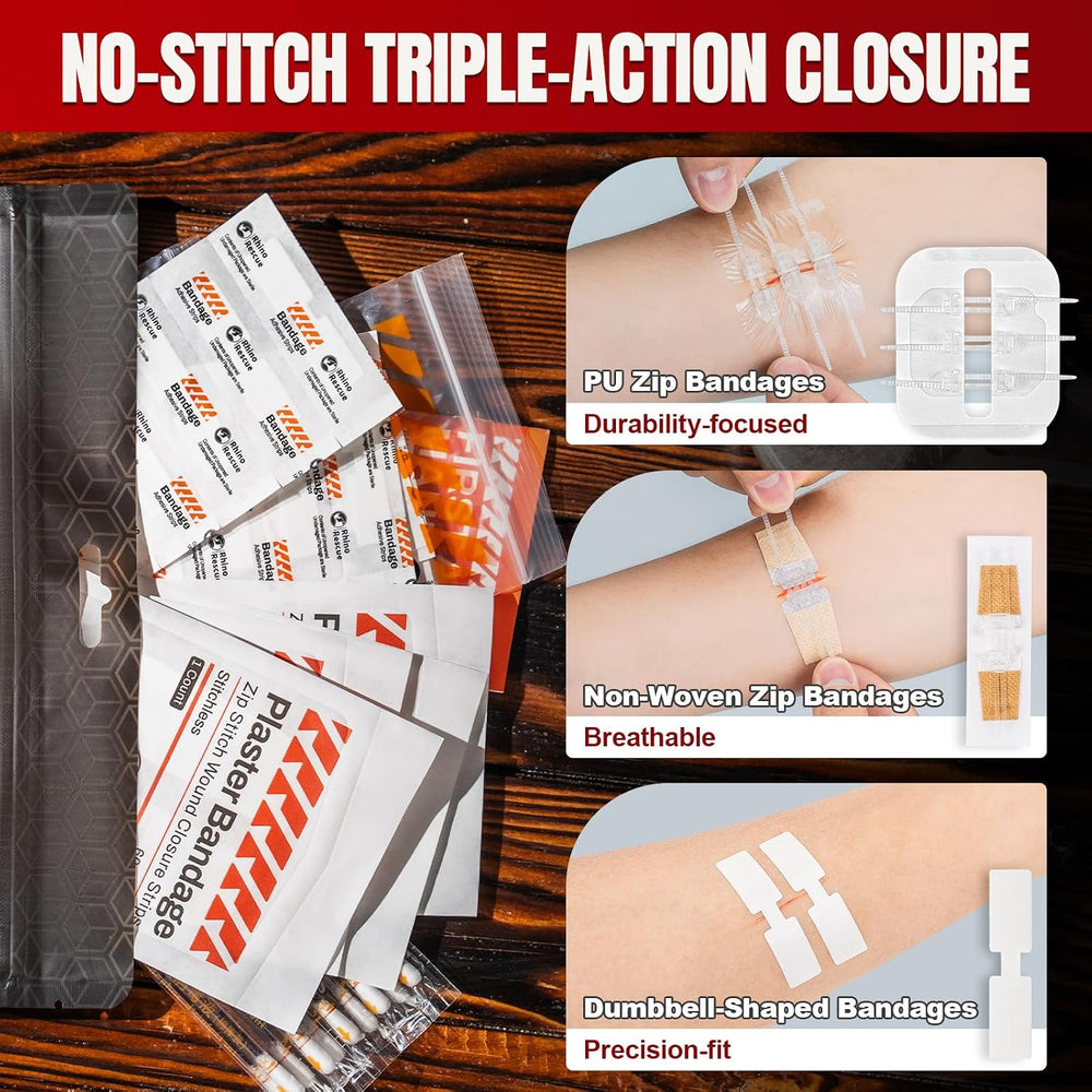 RHINO RESCUE Wound Closure Kit with 3 Types Butterfly Bandages