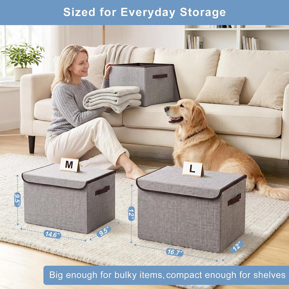 Bagnizer Large 22 Quart Linen Fabric Foldable Storage Bin Cube Organizer Bask...