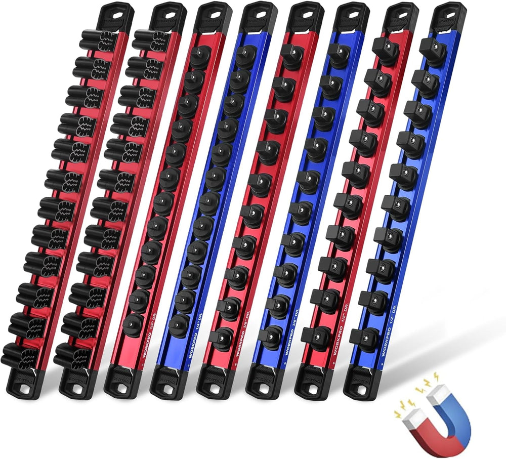 WORKPRO 8-Piece Magnetic Socket & Screwdriver Organizer, Quick-Release Rail