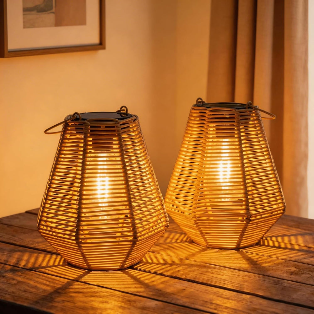 Solar Lanterns, 2 Pack Rattan Hanging Lights Outdoor Waterproof for Patio