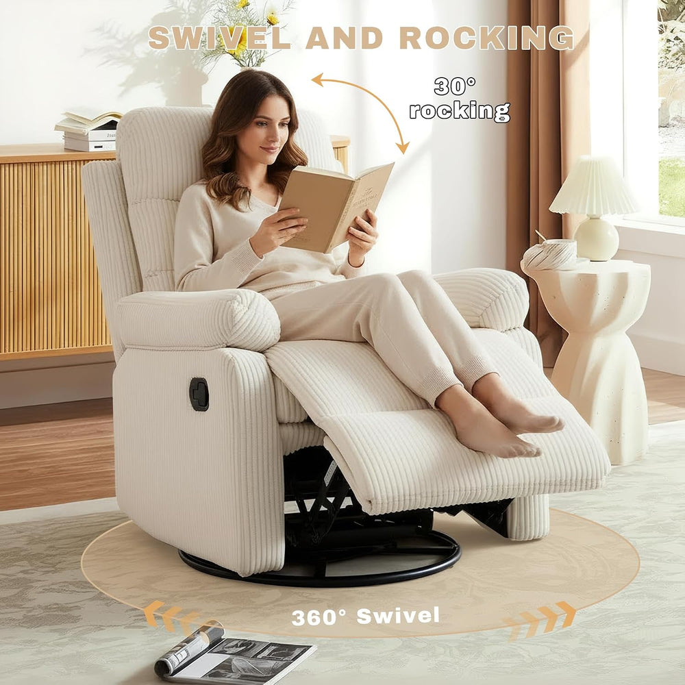 Rocking Recliner Chair,Modern Swivel Glider Recliner Chair,Corduroy Fabric Up...