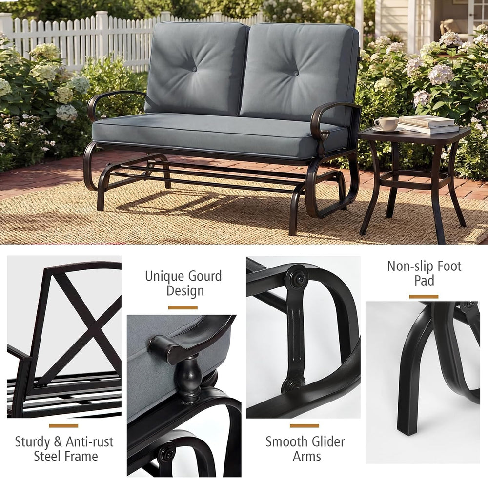 GIANTEX Outdoor Glider Bench, Patio 2 Person Loveseat with Removable Cushion,...