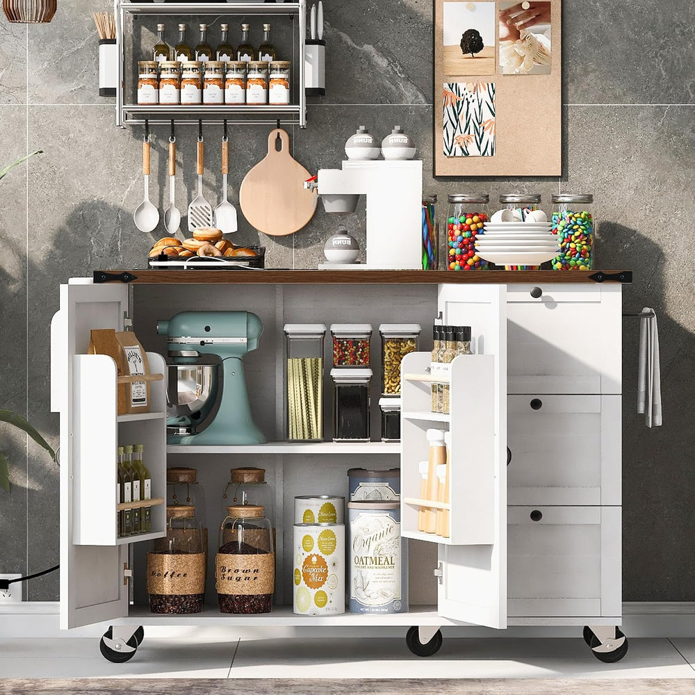 54.5" Farmhouse Kitchen Island with Power Outlet, White