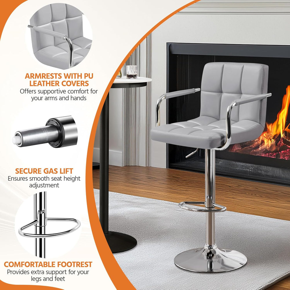 Yaheetech Bar Stools Set of 3 with Backs, Height Adjustable, Light Gray