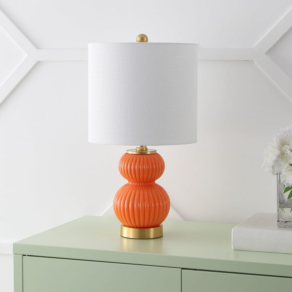 JONATHAN Y Daphne Ribbed Gourd Metal/Glass Table Lamp 20", Orange