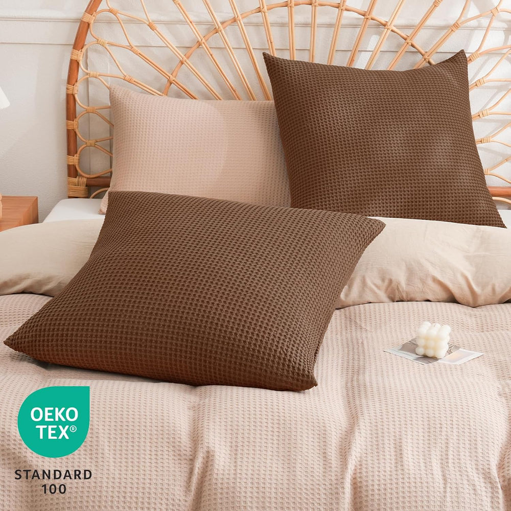 PHF 100% Cotton Waffle Weave Throw Pillow Cover, 24" x 24", No Fill...