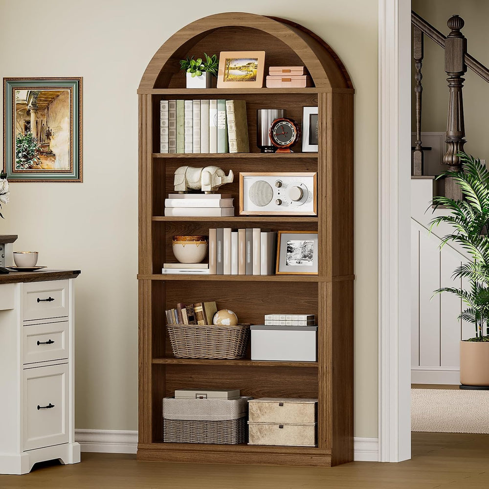 RALGEND Arched Bookshelf, 75.8" Tall Arch Bookcase with Storage